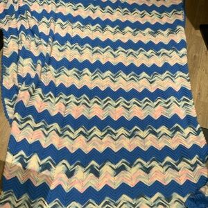 handmade crochet blanket‎ 98” L x 85” w blue pink white navy like new queen